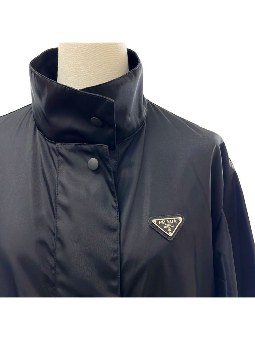 Prada Re-Nylon Triangle Logo Long Coat 36 Black - Picture 2 of 8
